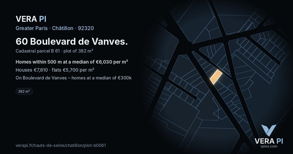 60 Boulevard de Vanves, Châtillon at night – the plot lit, the parcels around coloured by the prices near them
