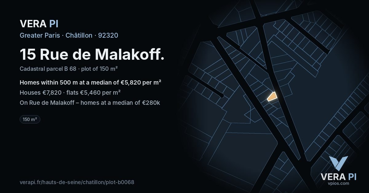 15 Rue de Malakoff, Châtillon at night – the plot lit, the parcels around coloured by the prices near them