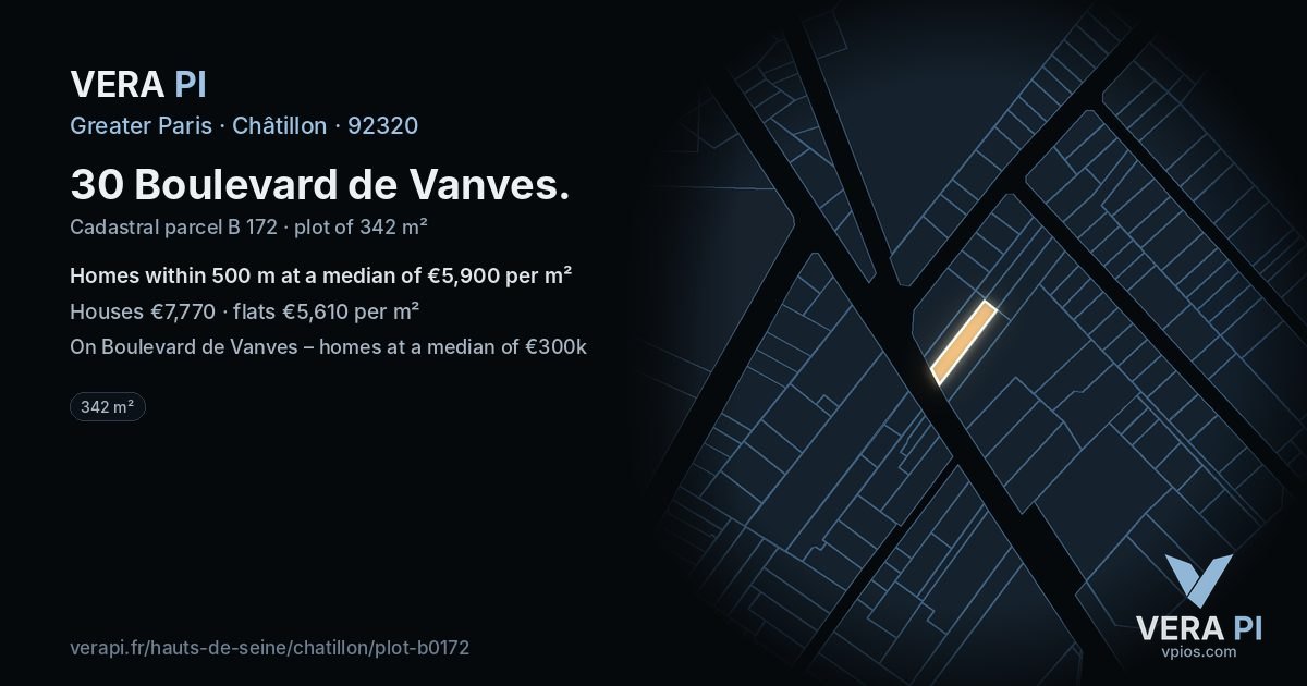 30 Boulevard de Vanves, Châtillon at night – the plot lit, the parcels around coloured by the prices near them