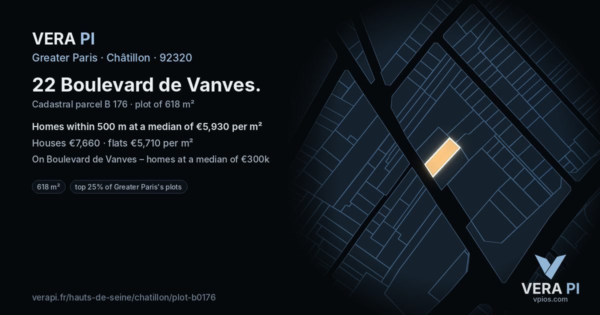 22 Boulevard de Vanves, Châtillon at night – the plot lit, the parcels around coloured by the prices near them
