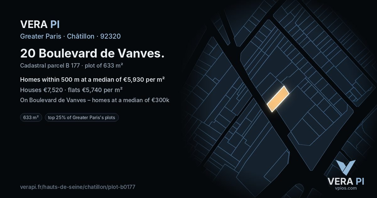 20 Boulevard de Vanves, Châtillon at night – the plot lit, the parcels around coloured by the prices near them
