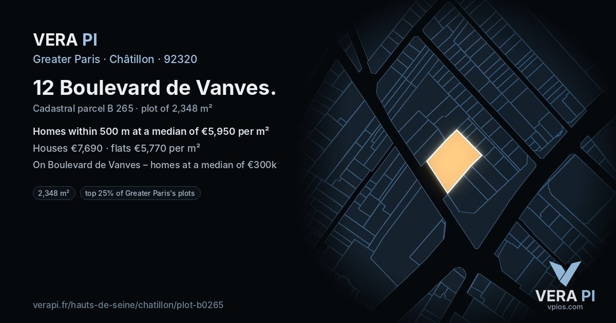 12 Boulevard de Vanves, Châtillon at night – the plot lit, the parcels around coloured by the prices near them