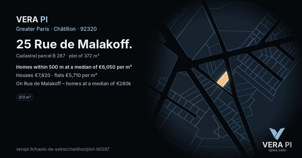 25 Rue de Malakoff, Châtillon at night – the plot lit, the parcels around coloured by the prices near them