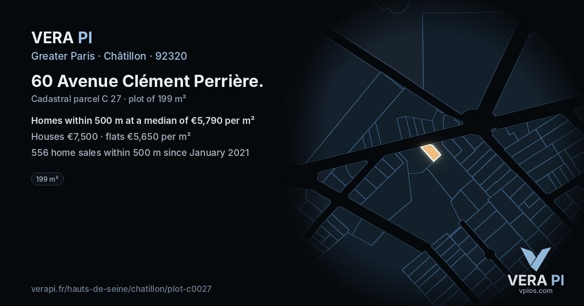 60 Avenue Clément Perrière, Châtillon at night – the plot lit, the parcels around coloured by the prices near them