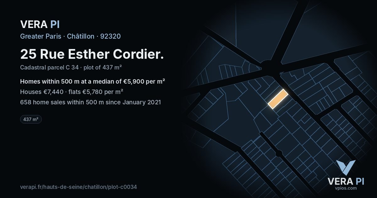 25 Rue Esther Cordier, Châtillon at night – the plot lit, the parcels around coloured by the prices near them