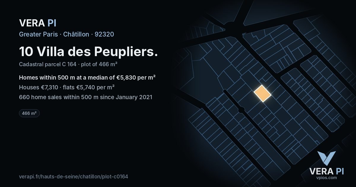 10 Villa des Peupliers, Châtillon at night – the plot lit, the parcels around coloured by the prices near them