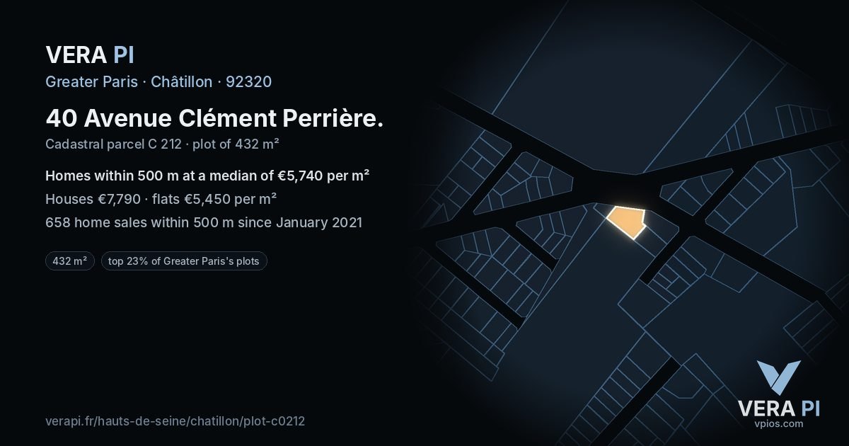 40 Avenue Clément Perrière, Châtillon at night – the plot lit, the parcels around coloured by the prices near them