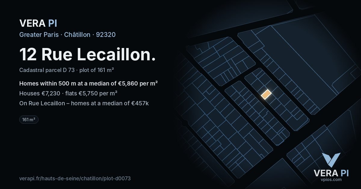 12 Rue Lecaillon, Châtillon at night – the plot lit, the parcels around coloured by the prices near them