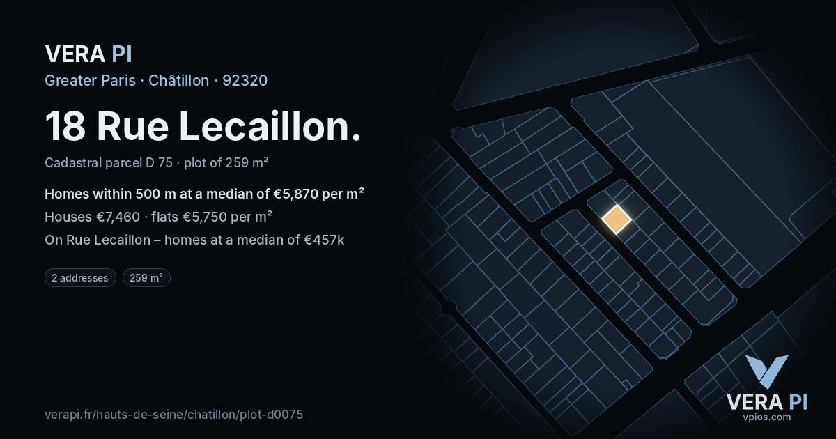 18 Rue Lecaillon, Châtillon at night – the plot lit, the parcels around coloured by the prices near them