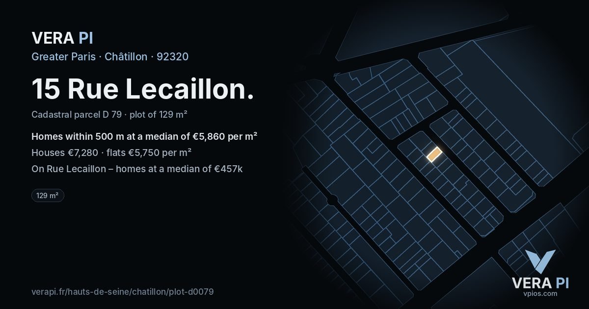 15 Rue Lecaillon, Châtillon at night – the plot lit, the parcels around coloured by the prices near them