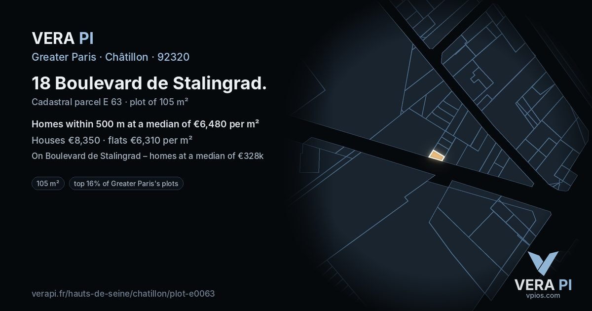 18 Boulevard de Stalingrad, Châtillon at night – the plot lit, the parcels around coloured by the prices near them