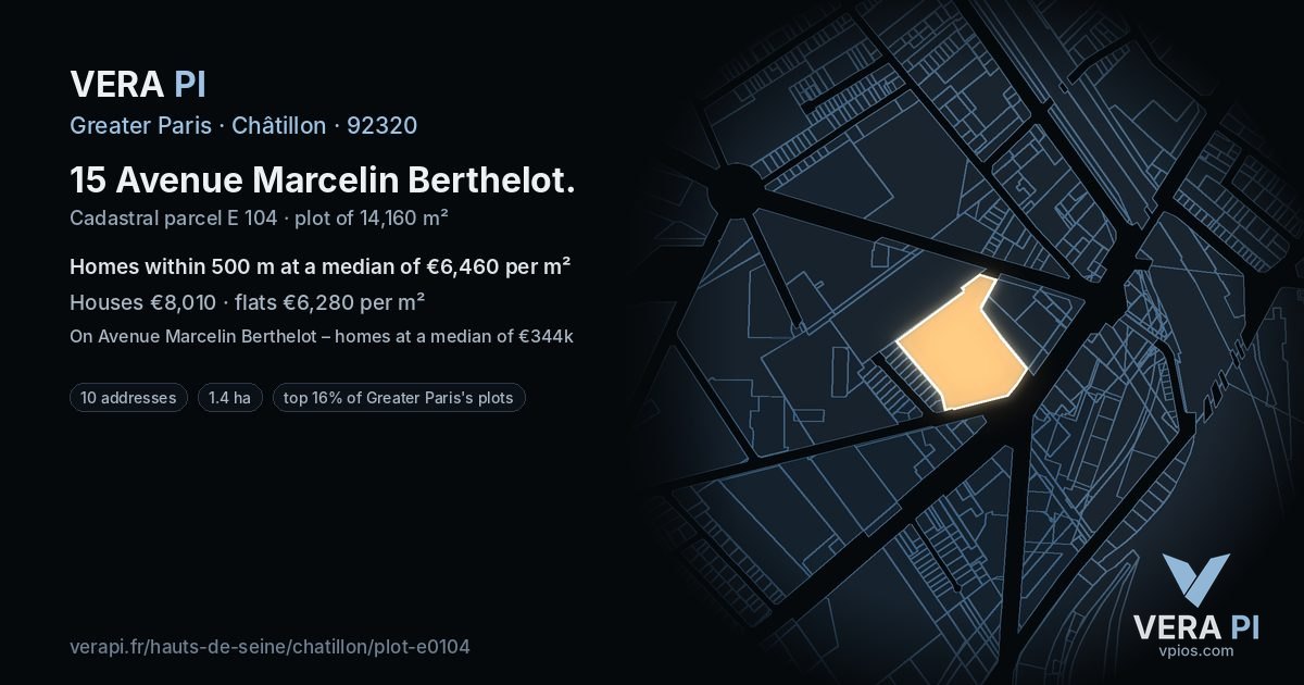 15 Avenue Marcelin Berthelot, Châtillon at night – the plot lit, the parcels around coloured by the prices near them