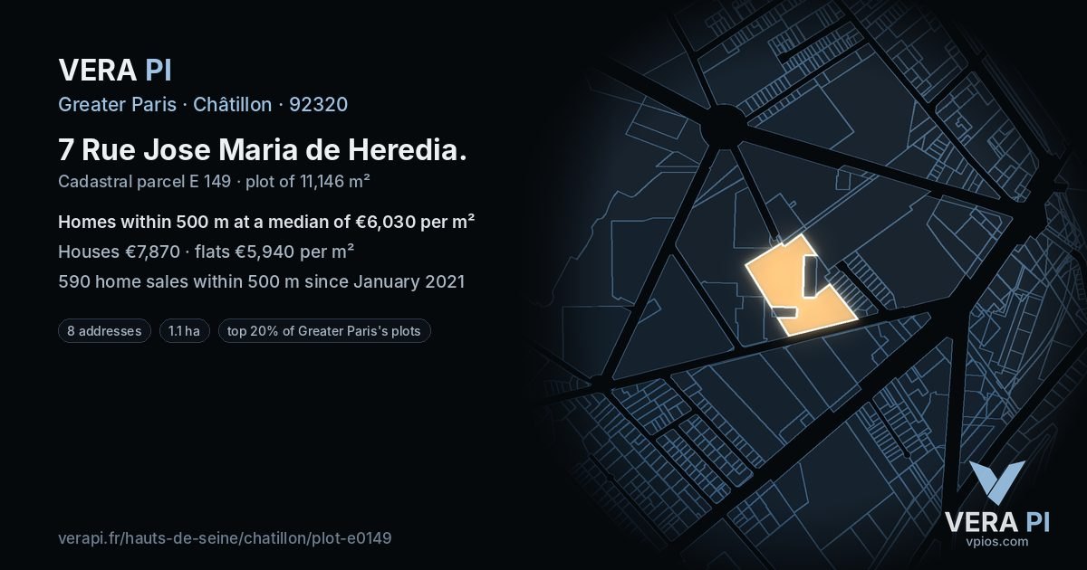 7 Rue Jose Maria de Heredia, Châtillon at night – the plot lit, the parcels around coloured by the prices near them