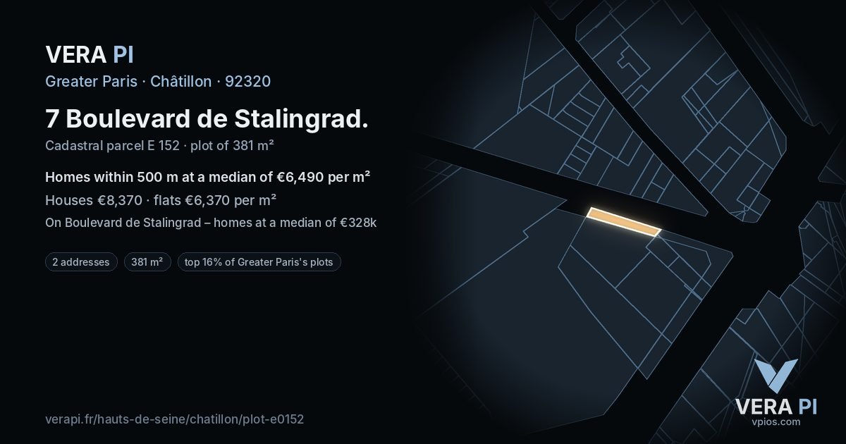 7 Boulevard de Stalingrad, Châtillon at night – the plot lit, the parcels around coloured by the prices near them