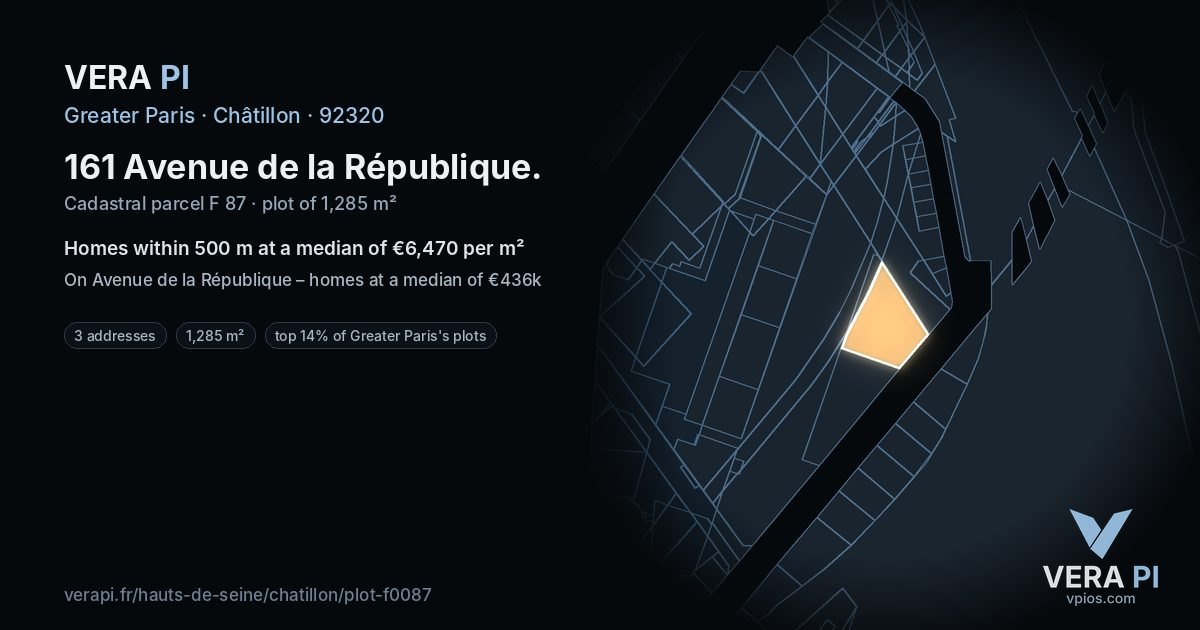 161 Avenue de la République, Châtillon at night – the plot lit, the parcels around coloured by the prices near them