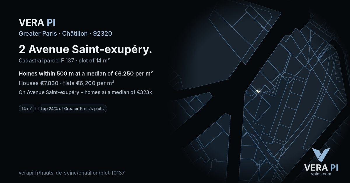 2 Avenue Saint-exupéry, Châtillon at night – the plot lit, the parcels around coloured by the prices near them