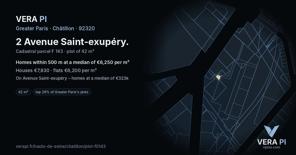 2 Avenue Saint-exupéry, Châtillon at night – the plot lit, the parcels around coloured by the prices near them