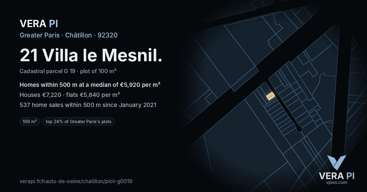 21 Villa le Mesnil, Châtillon at night – the plot lit, the parcels around coloured by the prices near them