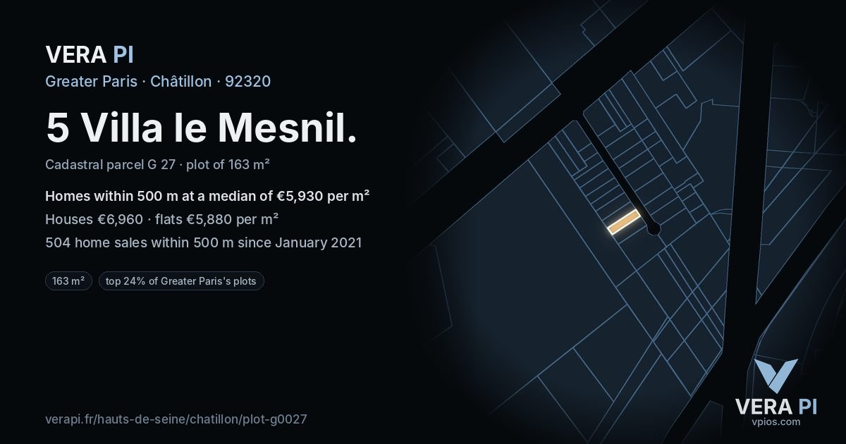 5 Villa le Mesnil, Châtillon at night – the plot lit, the parcels around coloured by the prices near them