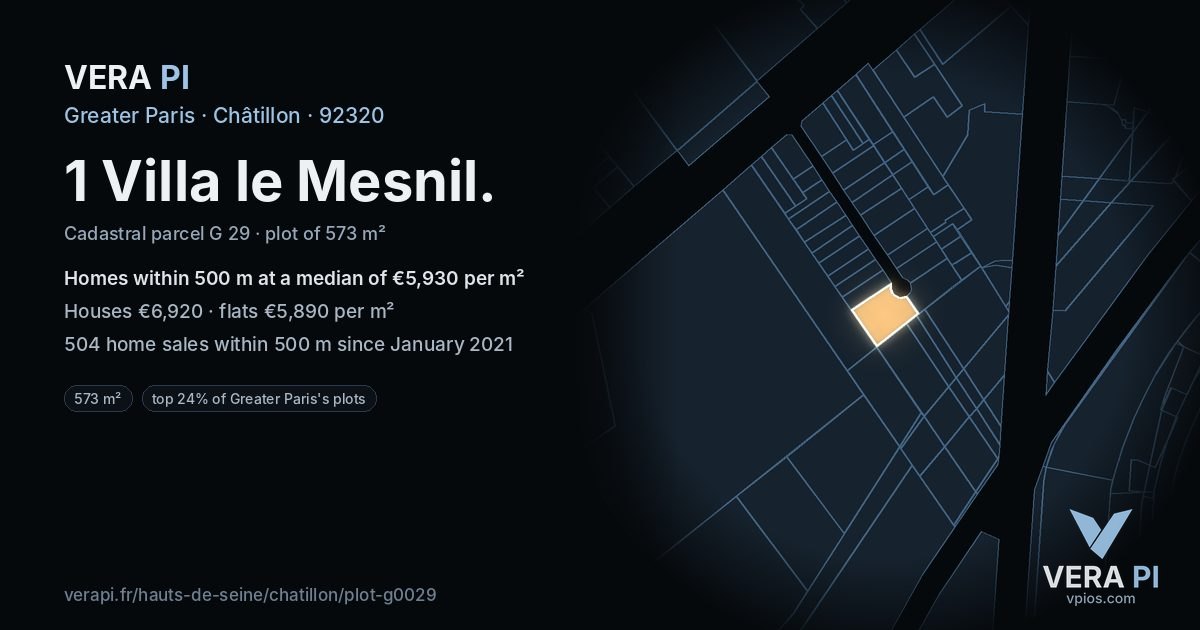1 Villa le Mesnil, Châtillon at night – the plot lit, the parcels around coloured by the prices near them