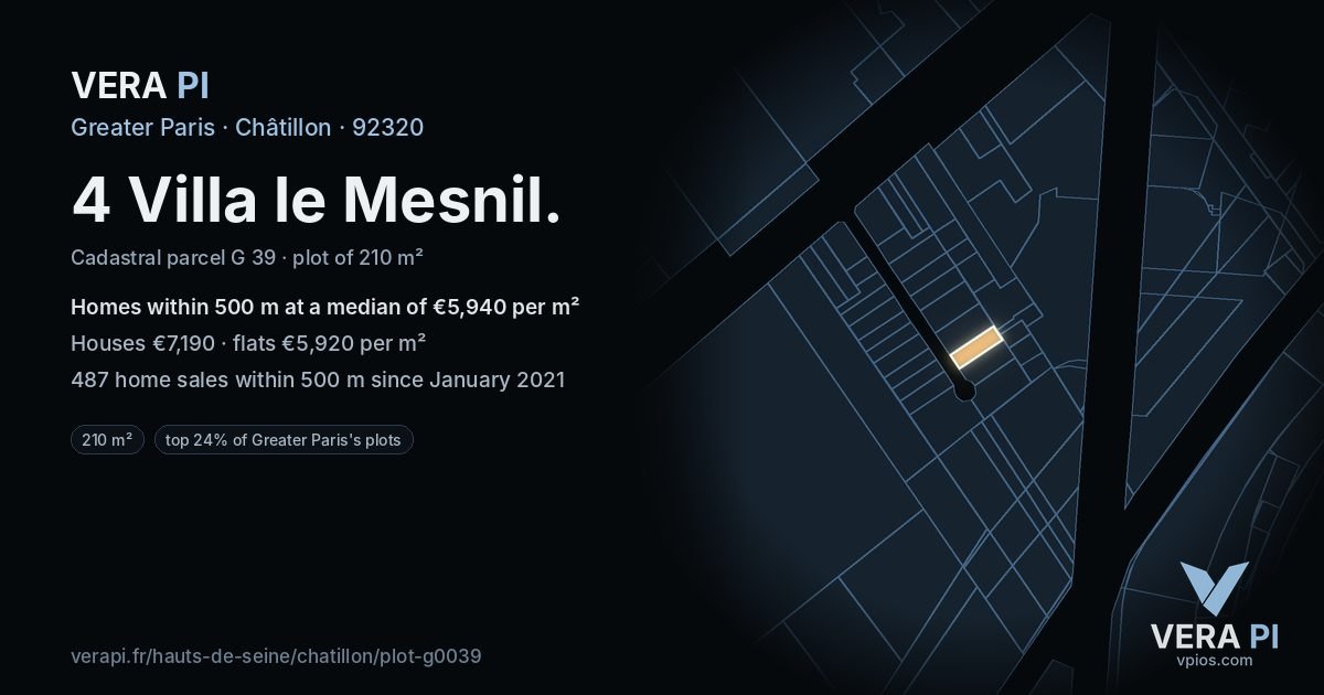 4 Villa le Mesnil, Châtillon at night – the plot lit, the parcels around coloured by the prices near them