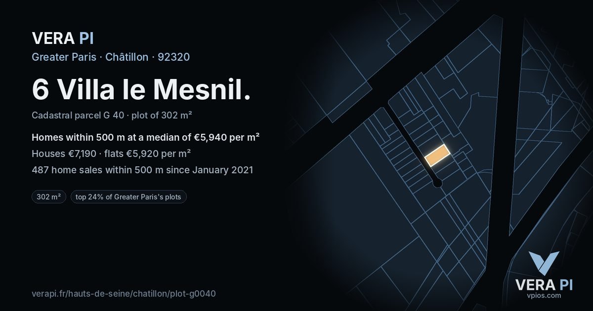 6 Villa le Mesnil, Châtillon at night – the plot lit, the parcels around coloured by the prices near them