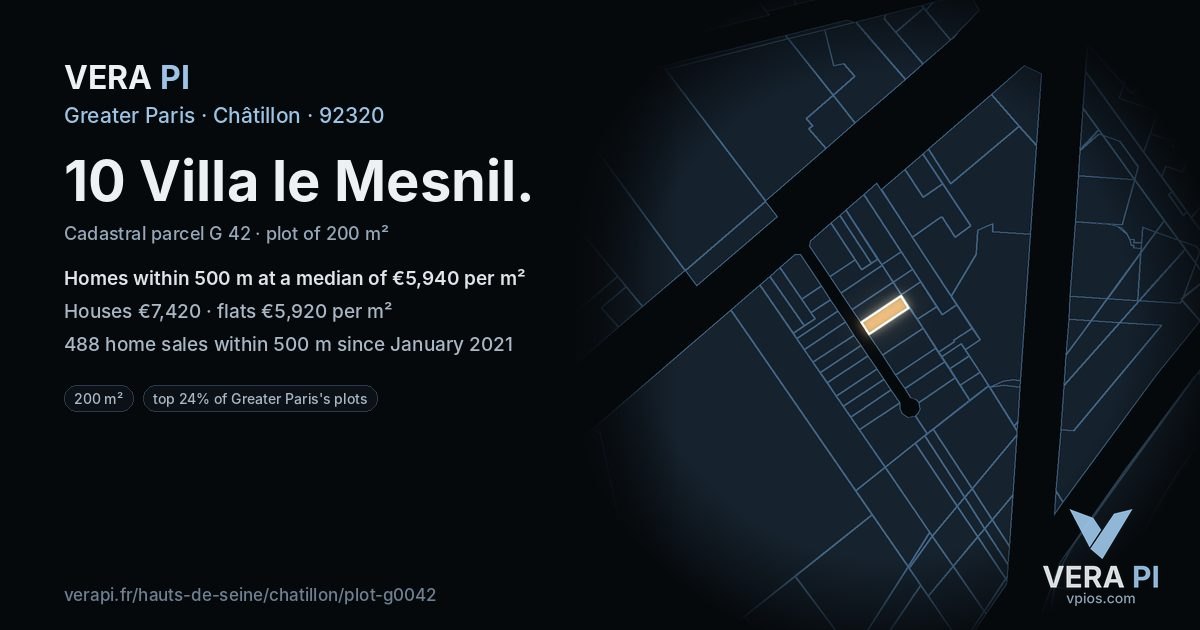 10 Villa le Mesnil, Châtillon at night – the plot lit, the parcels around coloured by the prices near them