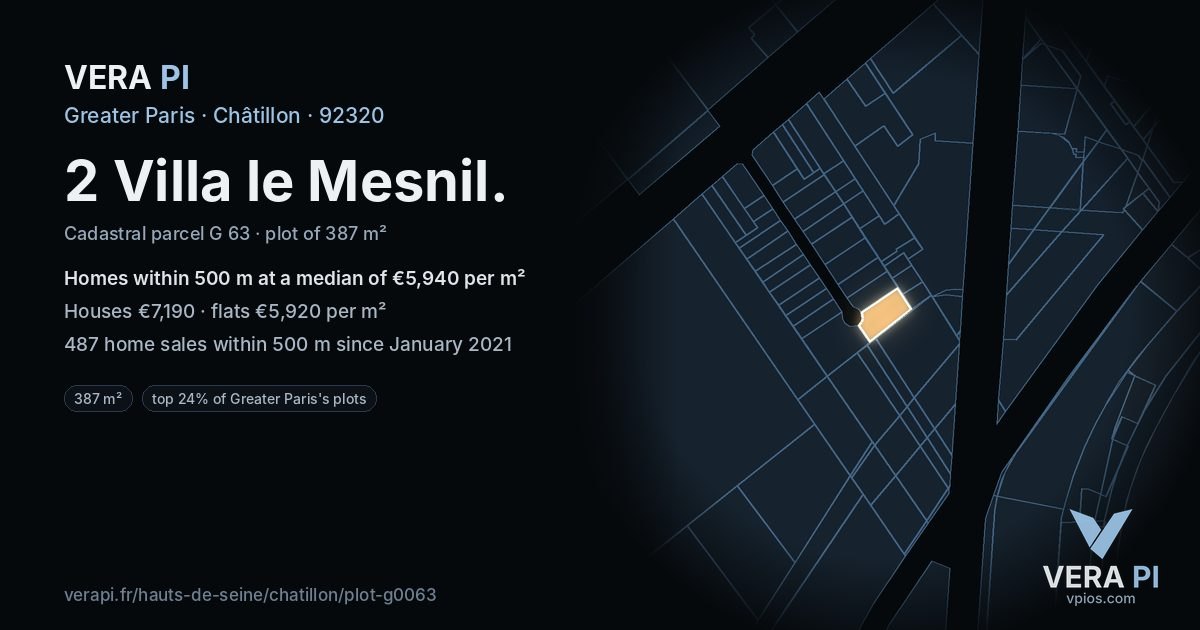 2 Villa le Mesnil, Châtillon at night – the plot lit, the parcels around coloured by the prices near them