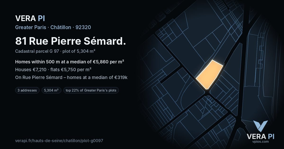 81 Rue Pierre Sémard, Châtillon at night – the plot lit, the parcels around coloured by the prices near them