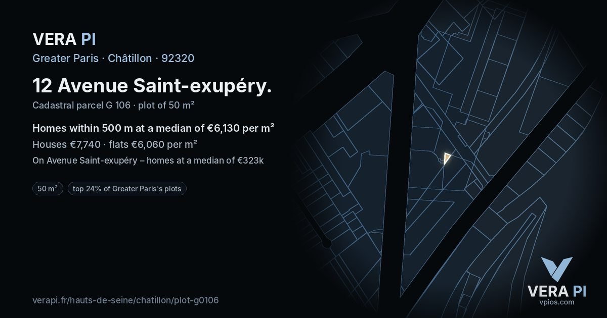 12 Avenue Saint-exupéry, Châtillon at night – the plot lit, the parcels around coloured by the prices near them