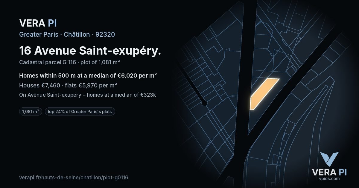 16 Avenue Saint-exupéry, Châtillon at night – the plot lit, the parcels around coloured by the prices near them