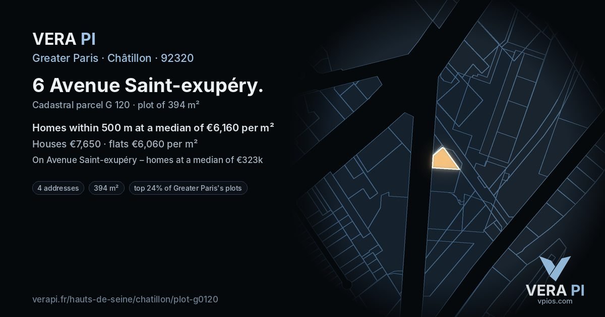 6 Avenue Saint-exupéry, Châtillon at night – the plot lit, the parcels around coloured by the prices near them