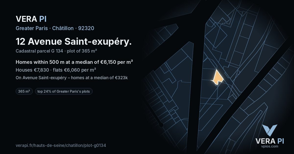 12 Avenue Saint-exupéry, Châtillon at night – the plot lit, the parcels around coloured by the prices near them