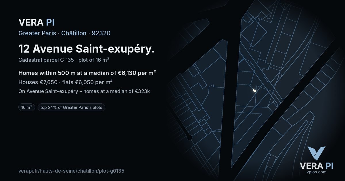 12 Avenue Saint-exupéry, Châtillon at night – the plot lit, the parcels around coloured by the prices near them