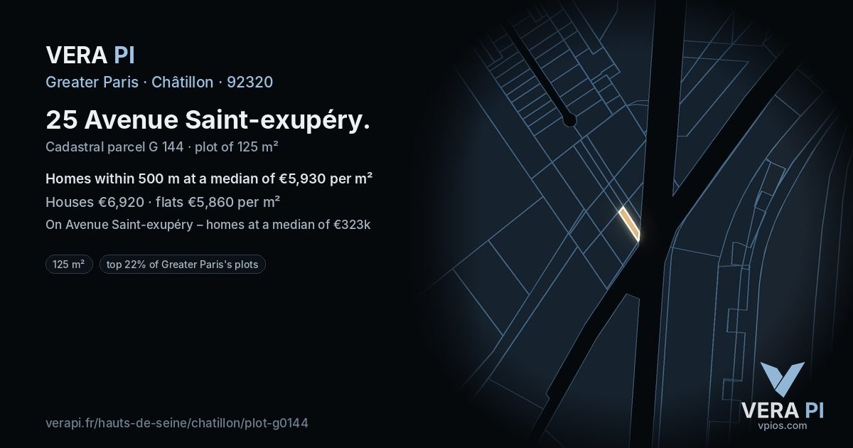 25 Avenue Saint-exupéry, Châtillon at night – the plot lit, the parcels around coloured by the prices near them