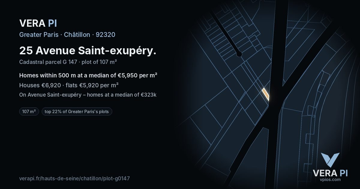 25 Avenue Saint-exupéry, Châtillon at night – the plot lit, the parcels around coloured by the prices near them