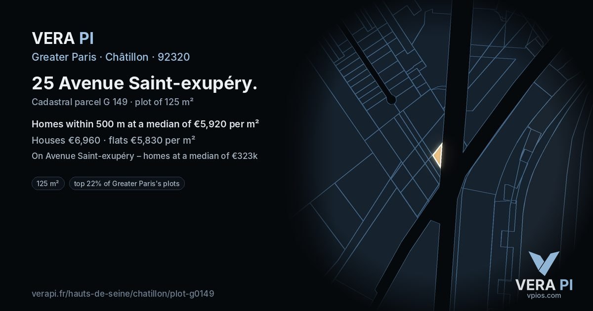 25 Avenue Saint-exupéry, Châtillon at night – the plot lit, the parcels around coloured by the prices near them