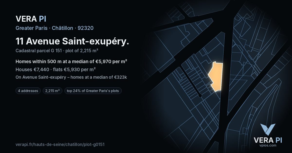 11 Avenue Saint-exupéry, Châtillon at night – the plot lit, the parcels around coloured by the prices near them