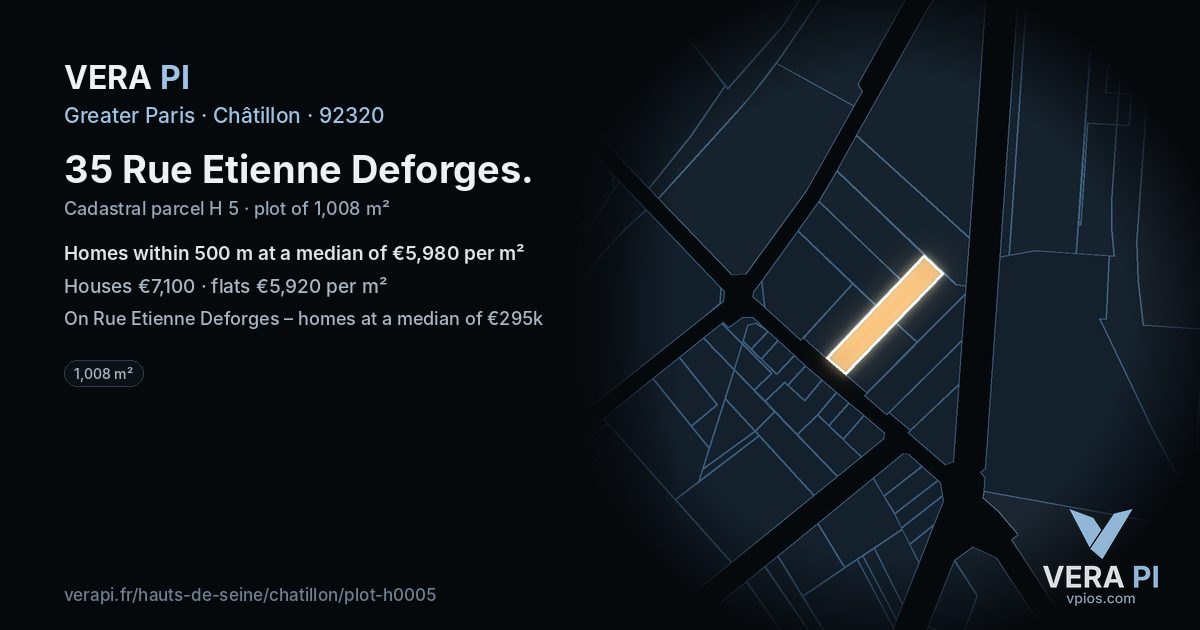35 Rue Etienne Deforges, Châtillon at night – the plot lit, the parcels around coloured by the prices near them