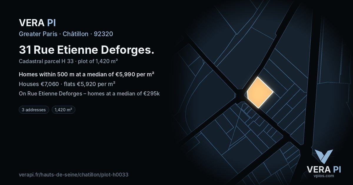 31 Rue Etienne Deforges, Châtillon at night – the plot lit, the parcels around coloured by the prices near them