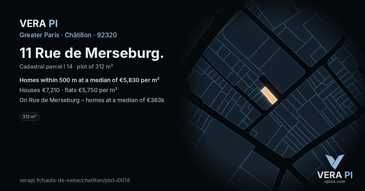 11 Rue de Merseburg, Châtillon at night – the plot lit, the parcels around coloured by the prices near them