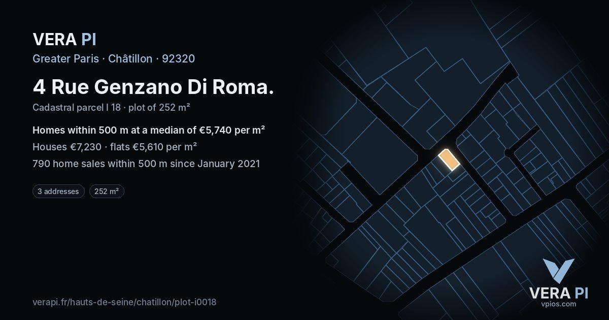 4 Rue Genzano Di Roma, Châtillon at night – the plot lit, the parcels around coloured by the prices near them