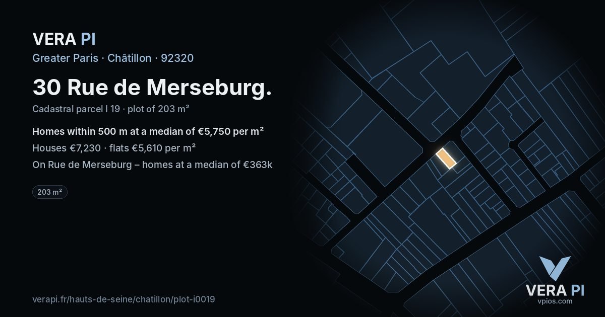 30 Rue de Merseburg, Châtillon at night – the plot lit, the parcels around coloured by the prices near them