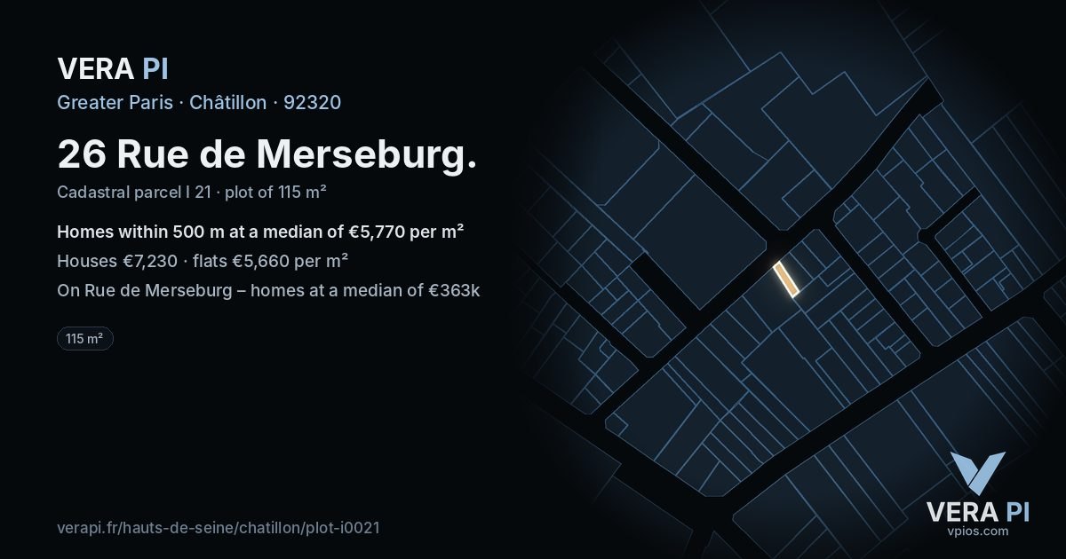 26 Rue de Merseburg, Châtillon at night – the plot lit, the parcels around coloured by the prices near them
