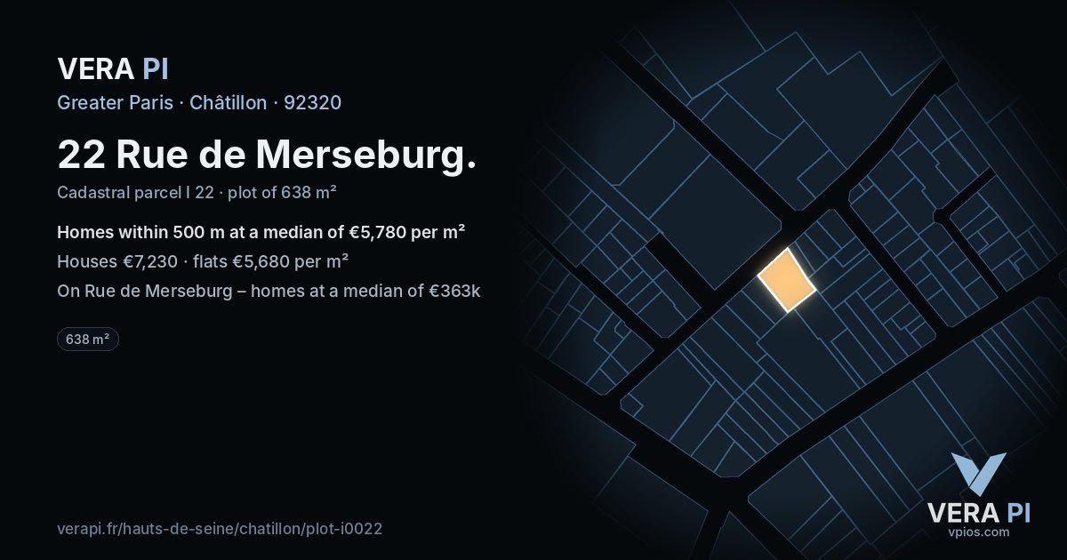 22 Rue de Merseburg, Châtillon at night – the plot lit, the parcels around coloured by the prices near them