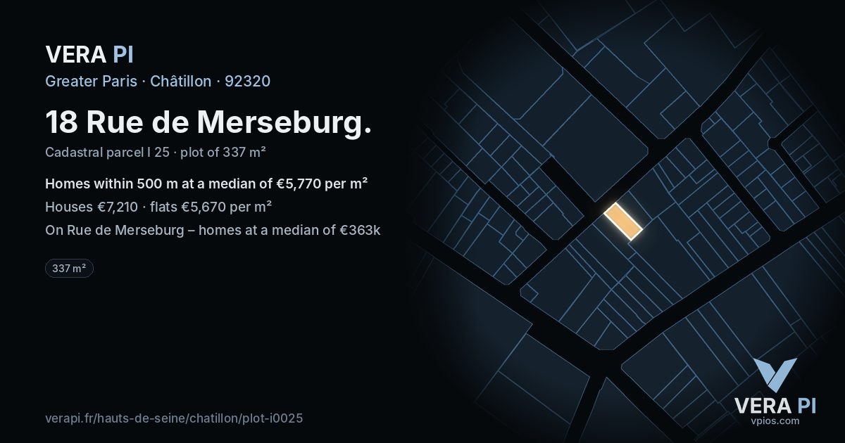 18 Rue de Merseburg, Châtillon at night – the plot lit, the parcels around coloured by the prices near them