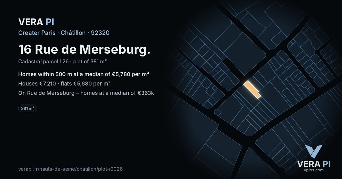 16 Rue de Merseburg, Châtillon at night – the plot lit, the parcels around coloured by the prices near them