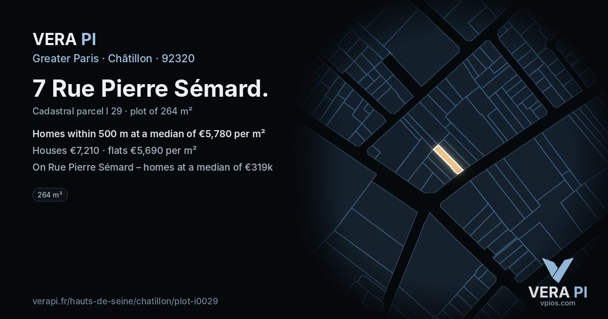 7 Rue Pierre Sémard, Châtillon at night – the plot lit, the parcels around coloured by the prices near them