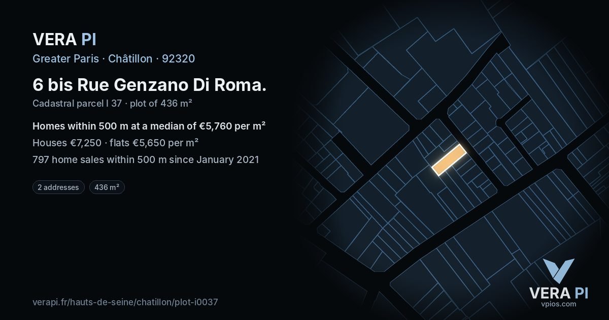 6 bis Rue Genzano Di Roma, Châtillon at night – the plot lit, the parcels around coloured by the prices near them