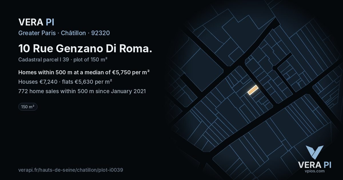 10 Rue Genzano Di Roma, Châtillon at night – the plot lit, the parcels around coloured by the prices near them